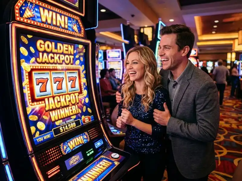 best online casino free bonus no deposit they smiled as the lights flashed winning symbols happy player reacting to flashing casino win icons