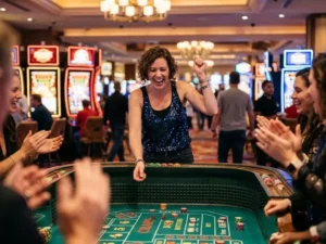 t-rex slot game a happy player feels excited during every casino round energetic player reacting to each spin in dinosaur themed slot game