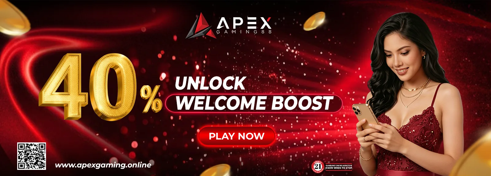 40% Welcome Boost bonus promotion at Apex Gaming 88 online casino Philippines