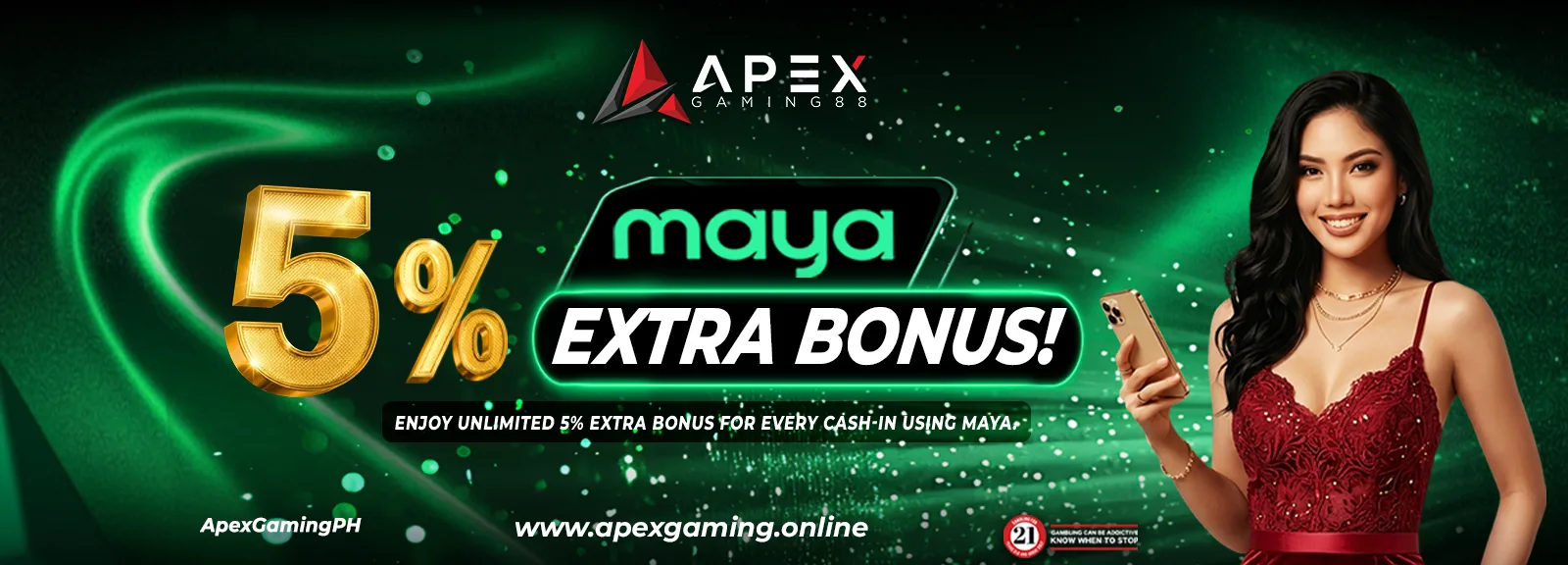 5% Maya extra bonus promotion at Apex Gaming88 online casino Philippines for every cash-in via Maya