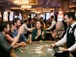 KKJILI Casino gameplay showing smiling player leaving after good fortune
