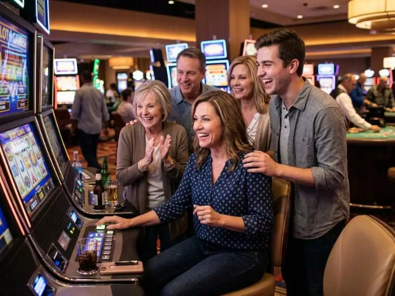 PH444 Casino login register download player smiling as slot machine pays out winnings