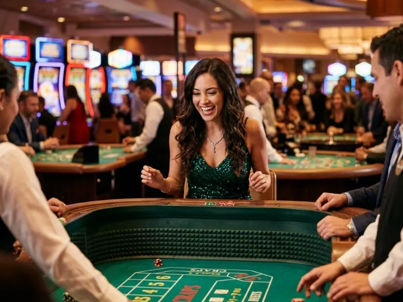 Beautiful woman enjoying a relaxing luxury casino experience for 7Game com legit online casino