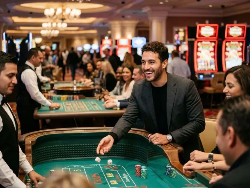 Well-dressed man celebrating a winning moment for 7Game com legit online casino