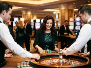 Fashionable woman relaxing during a glamorous casino evening for 7JL Online Casino