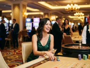 Elegant lady enjoying an unforgettable casino night for AAaJL Online Casino