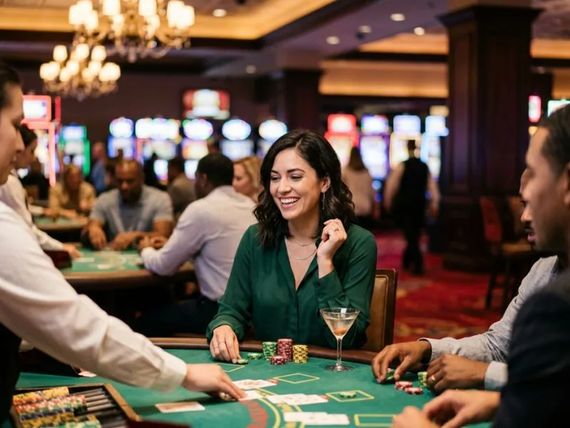 Sophisticated lady exploring modern casino attractions for AAaJL Online Casino