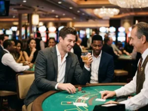 Happy man enjoying casino games and fun night out for BMY888 Online Casino