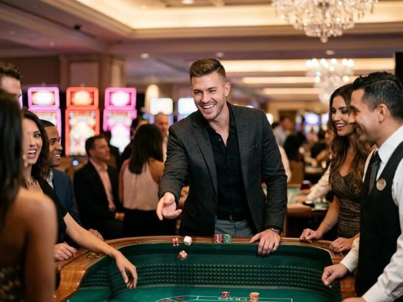 Successful man enjoying entertaining casino evening for BMY888 Online Casino