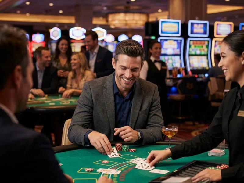 Handsome man enjoying a luxury casino night for Luckystar Online Casino