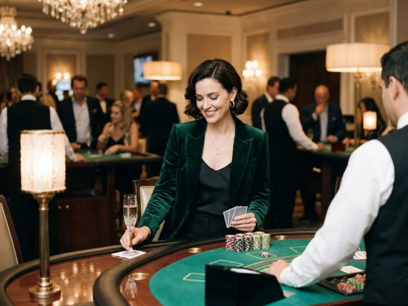 Sophisticated woman appreciating lively ambiance at phsky com casino login modern casino