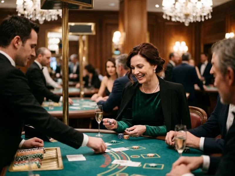 Refined woman admiring the vibrant casino atmosphere at Pito777 online casino