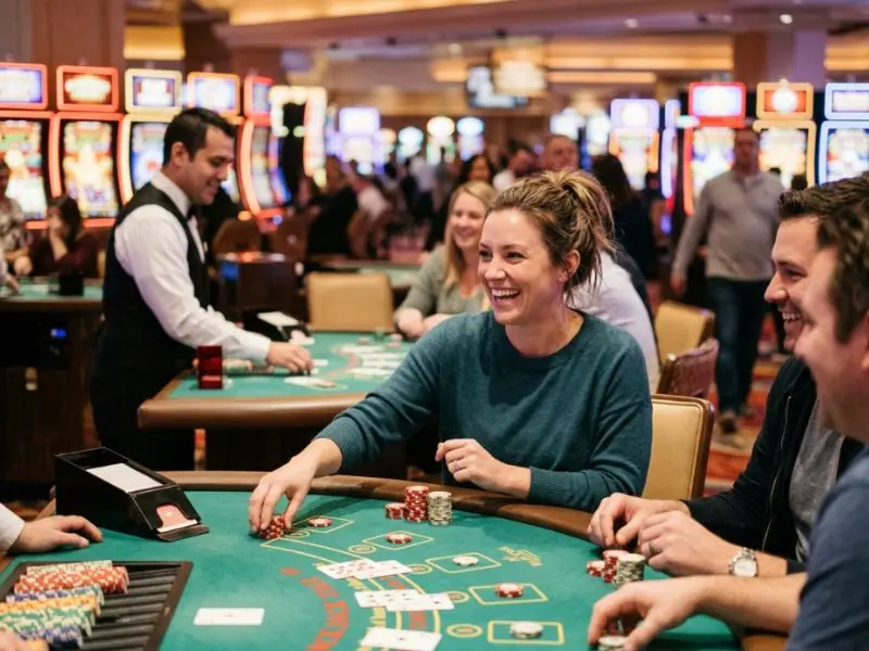 Woman enjoying a luxurious casino evening with confidence for Q25 Online Casino