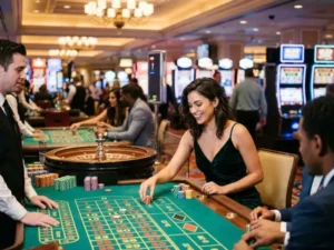 Sophisticated lady surrounded by luxury at casino resort for WowPH.com online casino
